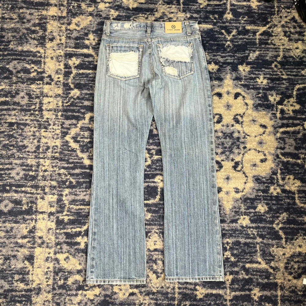 X-Ray Jeans Mens 30W 32L Distressed Light Wash Straight Leg Denim Blue Textured
